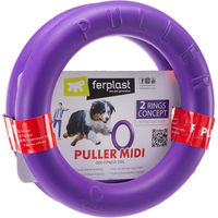 Produktbild von Ferplast Puller Midi Hundespielzeug Set aus 2 Kunststoff Wurfringen in Lila für kleine und mittelgroße Hunde - 2 x 19 cm