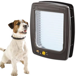 Ferplast SWING 11 Haustierklappe für Hunde und Katzen, 4-Wege-Steuerung mit Zugluftschutz und Tunnel, Braun, Mittel – Bild 1 von 6