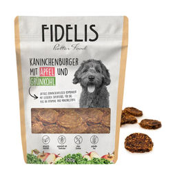 Fidelio Kaninchenburger mit Apfel und Grünkohl Hundeleckerlis getreidefrei 100g – Bild 1 von 5