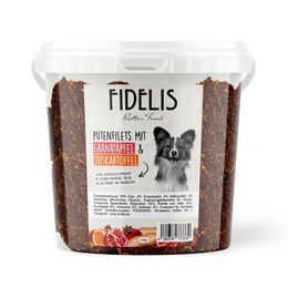 Fidelio Putenfilets mit Granatapfel und Süßkartoffel getrocknetes Hundeleckerli getreidefrei 500g – Bild 1 von 5
