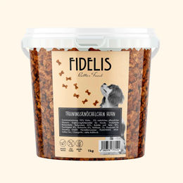 Produktbild von Fidelio Trainingsknöchelchen Huhn getreidefrei Monoprotein Belohnungssnack für Hunde 1kg-Eimer