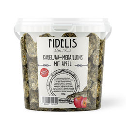 Produktbild von fidelis.dog Belohnungssnack Kabeljau Medaillons mit Apfel getreidefrei monoprotein 500g