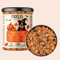Produktbild von fidelis.dog Halloween Menü Hundefutter Ente und Hirsch mit Kürbis im Glas