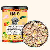 Produktbild von fidelis.dog Hundefutter Huhn mit Reis, Zucchini und Mango im Glas ohne Konservierungsstoffe 400g