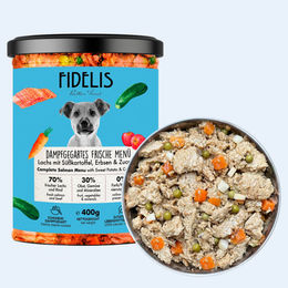 Produktbild von fidelis.dog Hundefutter Lachs mit Rind im Glas ohne Konservierungsstoffe 400g