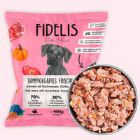 Produktbild von fidelis.dog Hundefutter Schwein mit Buchweizen, Kürbis und Blaubeeren glutenfrei 400g gefroren