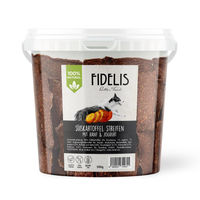 Produktbild von fidelis.dog Kausnack Süßkartoffel Streifen mit Hanf und Joghurt Vegan 500g