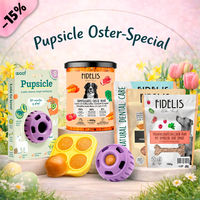 Produktbild von fidelis.dog Pupsicle Intelligenzspielzeug Schleckmatte aus Silikon S Lila mit Oster Special Treat Tray und 6 Gläsern für Hunde