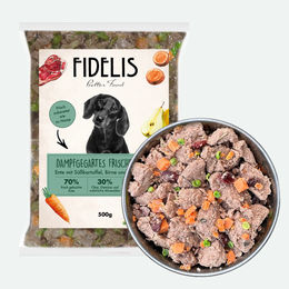 Produktbild von Fidelis Hundefutter Ente mit Süßkartoffel, Birne und Cranberries getreidefrei 500g gefroren