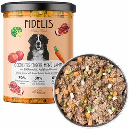 Fidelis Hundefutter Nassfutter Stückchen in Sauce Lamm und Lachs mit hohem Fleischanteil 6 x 400g Glas – Bild 1 von 3