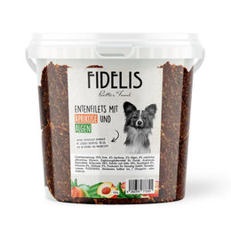 Fidelis Hundeleckerlis Entenfilets mit Alge und Aprikose getreidefrei und monoprotein 500g Eimer – Bild 1 von 5