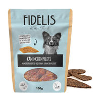 Produktbild von Fidelis Kaninchenfilet Streifen Hundeleckerli getreidefrei und monoprotein 100g