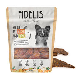 Produktbild von Fidelis Pferdefilets mit Kürbis und Birne Trockenfleisch für Pferde 100g