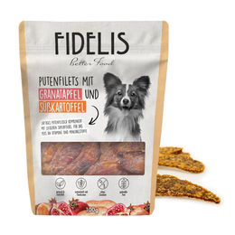 Fidelis Putenfilets mit Granatapfel und Süßkartoffel Hundeleckerli getreidefrei 100g – Bild 1 von 3