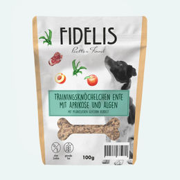 Produktbild von Fidelis Trainingsknöchelchen Ente mit Alge und Aprikose getreidefrei 100g