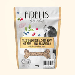 Fidelis Trainingsknöchelchen Huhn mit Blaubeeren und Kranbeeren für Welpen ohne Soja 100g – Bild 1 von 3