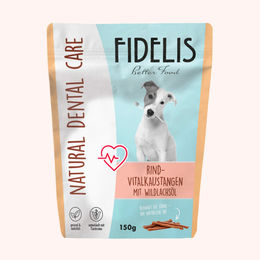 Produktbild von Fidelis Zahnpflege-Snack Rind mit Wildlachsöl getreidefrei monoprotein 150g
