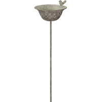 Produktbild von finehomegarden Vogeltränke und Futterplatz aus Metall in Grau/Braun im Vintage-Design mit Gartenstecker 102cm