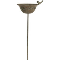 Produktbild von finehomegarden Vogeltränke und Futterplatz aus Metall in Antik-Grün Vintage Design mit Gartenstecker