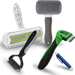 FinoPet 5er Set Tierpflege-Set mit Hundebürsten, Katzenbürsten, XL Fusselrolle und Zeckenzange aus Edelstahl – Bild 1 von 13