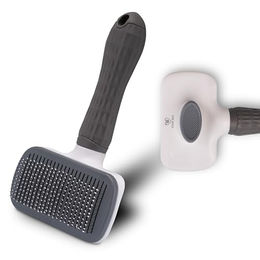 FinoPet Fellbürste für Hund und Katze mit Edelstahlbürstenkopf und automatischer Selbstreinigung in Grau – Bild 1 von 13