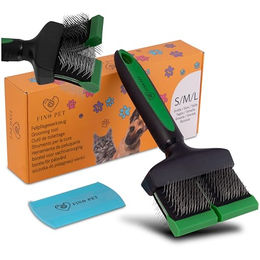 FinoPet Zupfbürste für Hunde und Katzen mit Edelstahl-Softpins und Hundekamm für Langhaarige in Grün – Bild 1 von 12