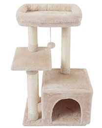 Fish&NAP Kratzbaum für Katzen mit Spielhaus und Sprungplattform aus Plüsch und Sisal in Beige – Bild 1 von 1