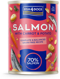 Produktbild von Fish4Dogs Finest Hundefutter Lachs mit Karotte und Kartoffel Stückchen in Sauce getreidefrei 395 g
