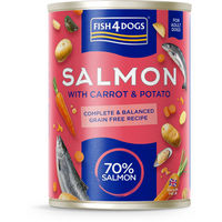 Produktbild von Fish4Dogs Finest Hundefutter Lachs mit Karotte und Kartoffel Stückchen in Sauce getreidefrei 395 g