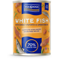Produktbild von Fish4Dogs Finest Hundefutter Weißfisch mit Süßkartoffel und grünen Bohnen getreidefrei 395 g