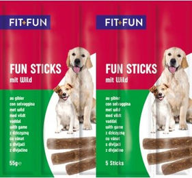 Produktbild von FIT+FUN Belohnungssnack Wild Sticks für Hunde Adult mit hohem Fleischanteil 20x55g