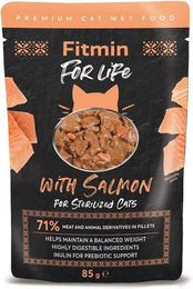 Produktbild von FITMIN For Life For Sterilized Cats Nassfutter Lachs Stückchen in Soße für kastrierte Katzen 85g