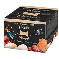 Produktbild von FITMIN For Life Katzen Nassfutter Multipack 24x85g mit Rind, Ente, Huhn und Lachs in Sauce, getreidefrei und glutenfrei