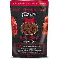 Produktbild von FITMIN For Life Nassfutter für erwachsene Katzen mit Rindfleischstücken in Soße 85g