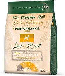 Produktbild von FITMIN Mini Performance Hundefutter Lamm und Rind für erwachsene kleine Hunde getreidefrei und glutenfrei 2,5 kg