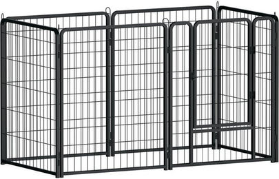 FIVMEN Faltbarer Laufstall aus Metall für Hunde und Kaninchen mit Tür und automatischer Verriegelung Schwarz – Bild 1 von 5
