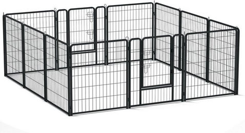 FIVMEN Faltbarer Laufstall aus Metall für Hunde, Welpen und Kaninchen mit automatischer Verriegelung und Tür in Schwarz – Bild 1 von 5