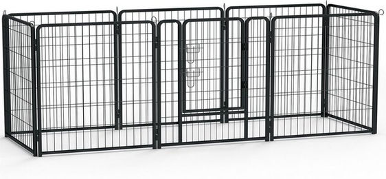 FIVMEN Faltbarer Laufstall aus Metall mit automatischer Verriegelung und Tür für Hunde, Welpen und Kaninchen in Schwarz – Bild 1 von 5