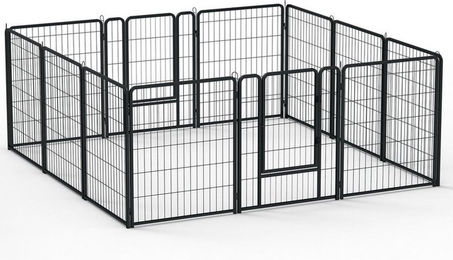 FIVMEN Faltbares Freigehege aus Metall für Hunde und Kaninchen mit Tür und automatischer Verriegelung Schwarz – Bild 1 von 4