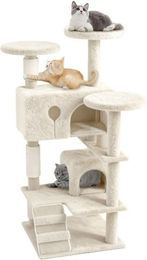 FIVMEN Kratzbaum für Katzen mit 2 Katzenhäusern, Plattformen und Höhle aus Sisal-Seil in Beige Dunkelgrau Grau 130cm – Bild 1 von 1