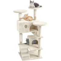 Produktbild von FIVMEN Kratzbaum für Katzen mit 2 Katzenhäusern, Plattformen und Höhle aus Sisal-Seil in Beige Dunkelgrau Grau 130cm