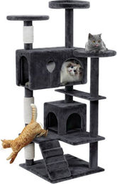FIVMEN Kratzbaum für Katzen Grau mit Sisalsäulen und Katzenhaus – Bild 1 von 5