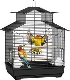 FIVMEN Vogelvoliere aus Metall für Papageien und Kanarienvögel Schwarz 46x36x62cm mit Dach – Bild 1 von 5