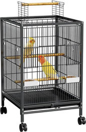 FIVMEN Vogelvoliere aus Metall mit Rollen und offenem Dach für Papageien und Kanarienvögel Schwarz 46x46x91cm – Bild 1 von 4