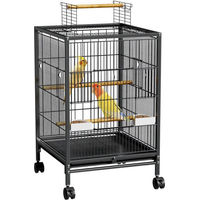 Produktbild von FIVMEN Vogelvoliere aus Metall mit Rollen und offenem Dach für Papageien und Kanarienvögel Schwarz 46x46x91cm