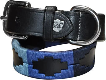 Produktbild von Flags&Cup Chukka Hundehalsband aus Leder für erwachsene Hunde in Schwarz und Blau