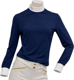 Produktbild von Flags&Cup Isadora Langärmeliges Turnier-Poloshirt für Damen in Weiß Gold Blau