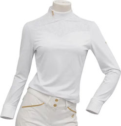 Produktbild von Flags&Cup Isadora Langärmeliges Turnier-Poloshirt für Damen in Weiß-Gold Größe XS
