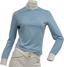 Produktbild von Flags&Cup Isadora Reitshirt Damen Langärmeliges Turnier-Poloshirt Weiß Gold Blau XS
