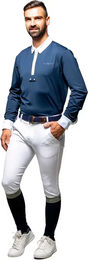 Produktbild von Flags&Cup Langärmeliges Turnier-Poloshirt Reitshirt für Herren in Weiß und Blau aus Polyester Größe L